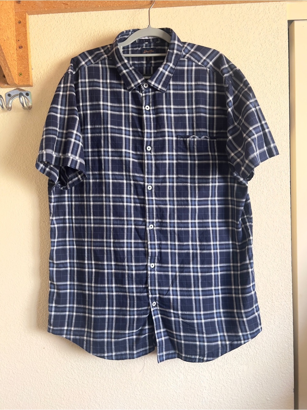 Good Man Brand Navy Blue Plaid Short-Sleeve Button-Up Shirt